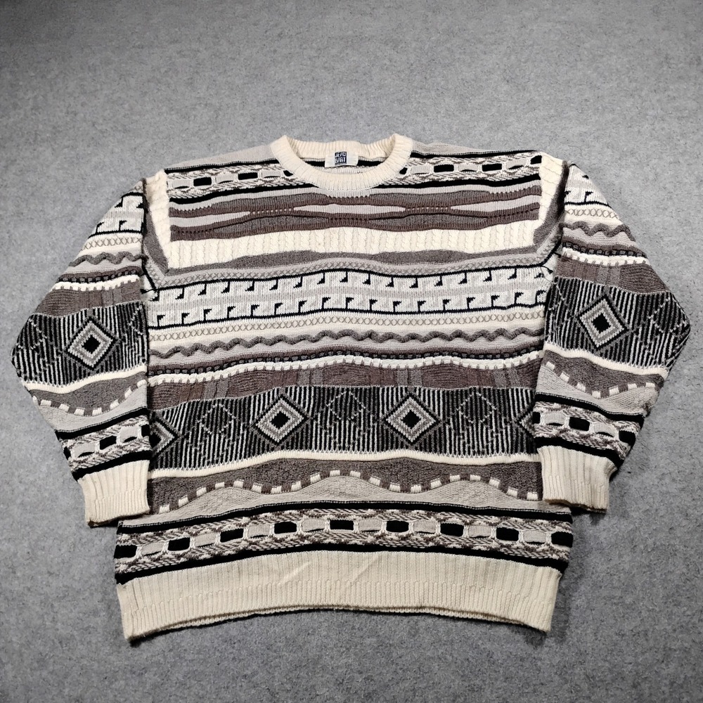 Vintage Jean Bart Men's Multicolor Abstract Geometric 3D Knit Sweater Size L
